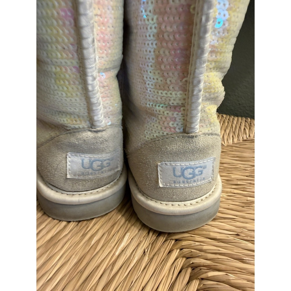 UGG Australia Classic Short Sparkle Sequin Boots Womens Sz 7 Iridescent White - Picture 10 of 11